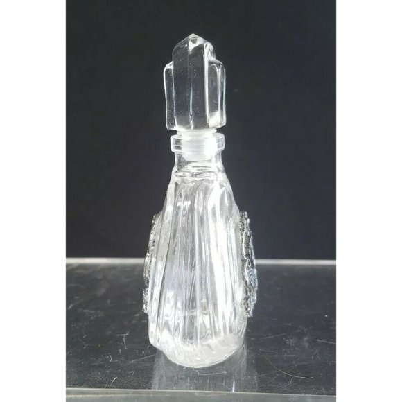 Vintage Crystal VCA Empty Bottle W/ Pewter Bird/Floral Design Made in France - Picture 5 of 7